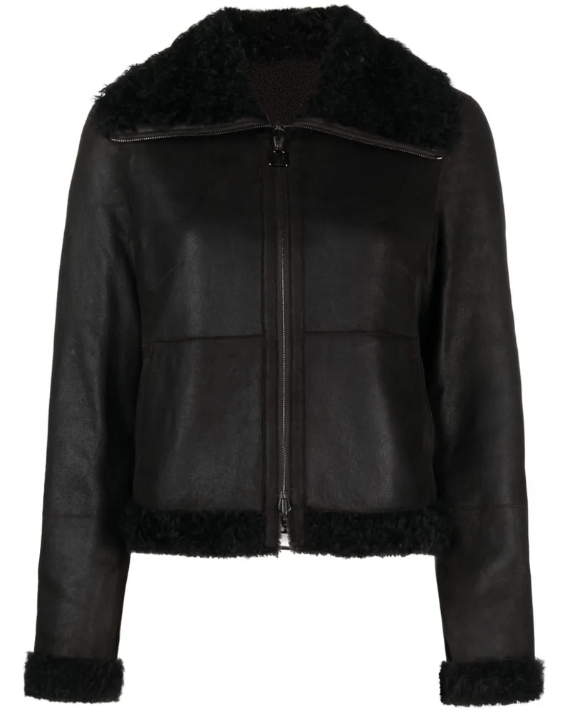 Akris Lederjacke mit Shearling-Kragen Braun