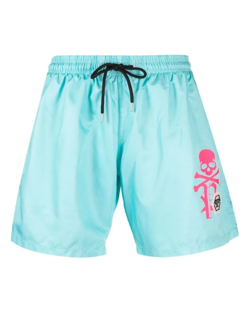 Philipp Plein Badeshorts mit Logo-Print - Blau Blau