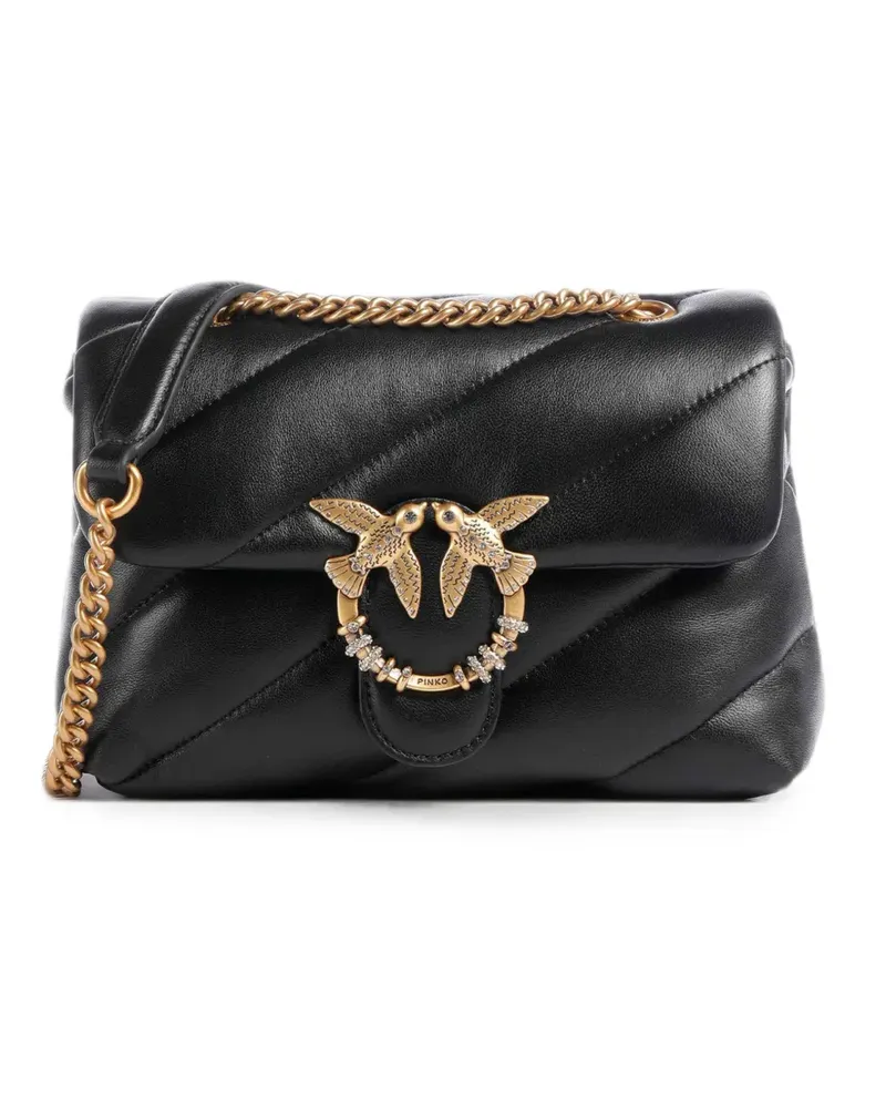 Pinko Mini Love Bag Puff Umhängetasche aus gestepptem Nappaleder mit Schmuckschnalle - Schwarz Schwarz