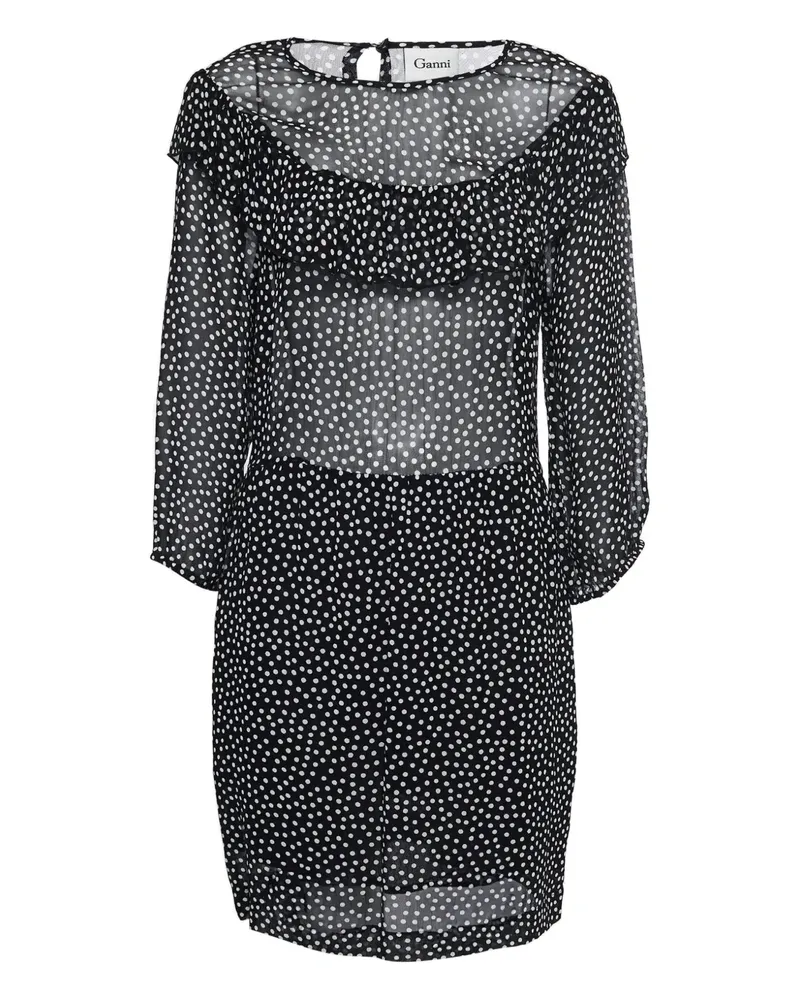 Ganni Gepunktetes Kleid - Schwarz Schwarz