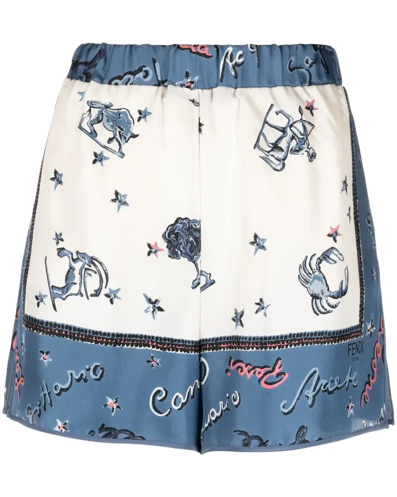 Fendi Seidenshorts mit grafischem Print - Weiß Weiß