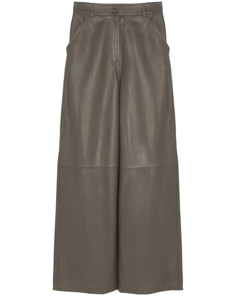 Yves Salomon Lederhose mit weitem Bein - Grau Grau