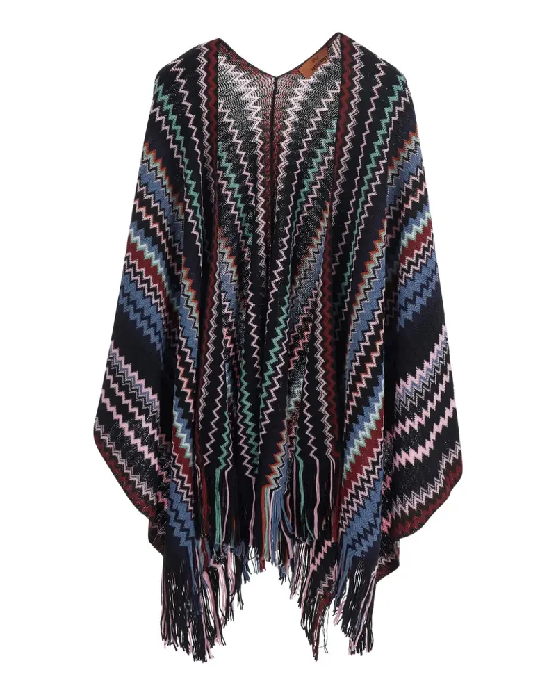 Missoni zigzag-knit fringed cape - Schwarz Schwarz