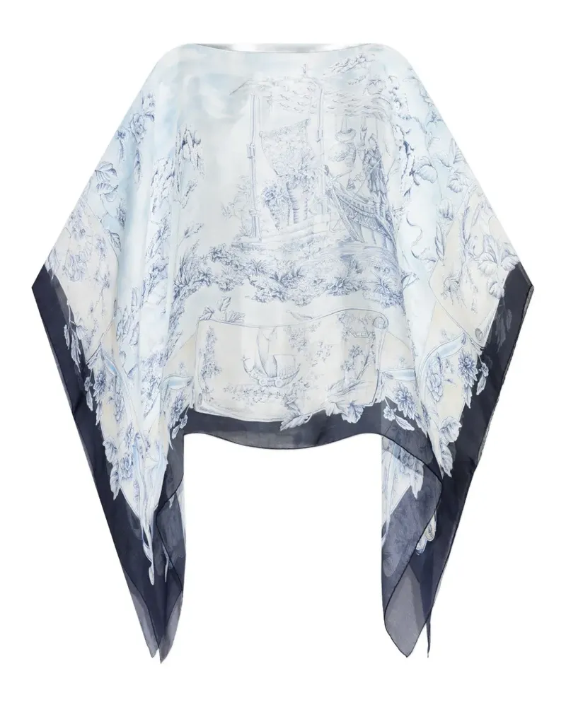 Ferragamo landscape-print silk cape - Nude Nude