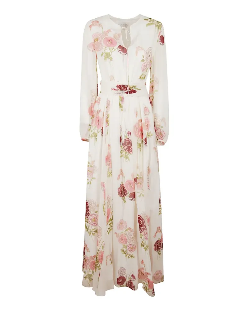 Giambattista Valli floral-print pleated-waist dress - Weiß Weiß