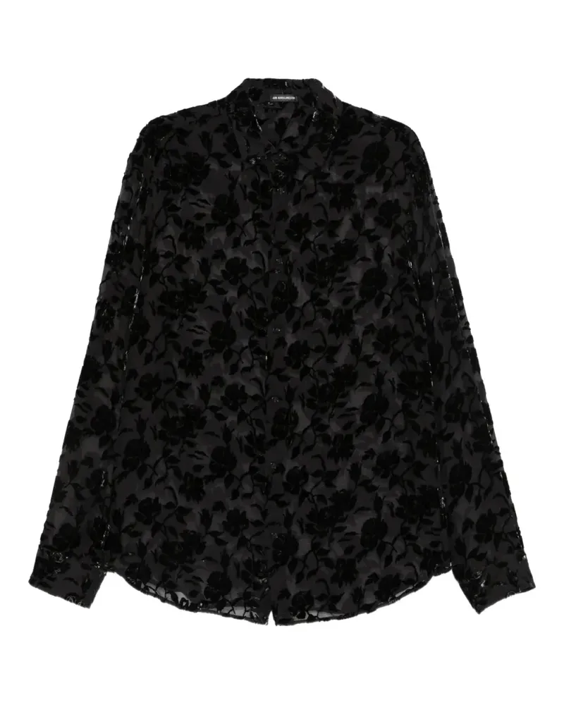 Ann Demeulemeester Seidenhemd mit Blumendevoré - Schwarz Schwarz