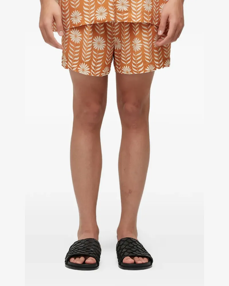 Osklen Daisy floral-pattern drawstring shorts - Orange Orange
