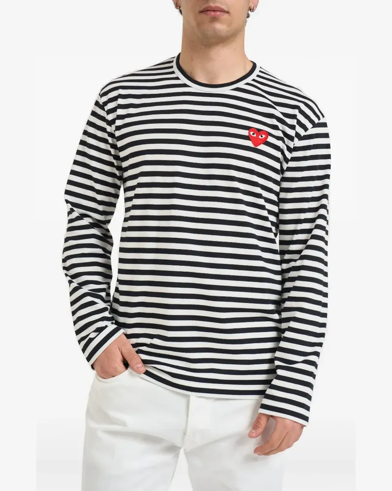 Comme des Garçons striped heart-patch long-sleeve T-shirt - Weiß Weiß
