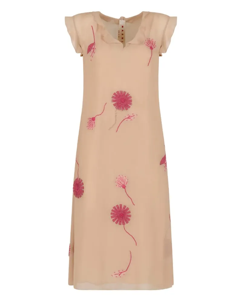 Marni Gerüschtes Kleid mit Blumenstickerei - Nude Nude