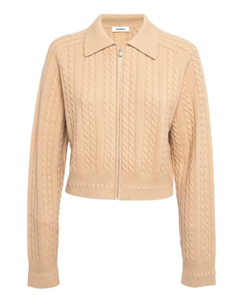 Sandro Cropped-Cardigan mit Zopfmuster - Nude Nude