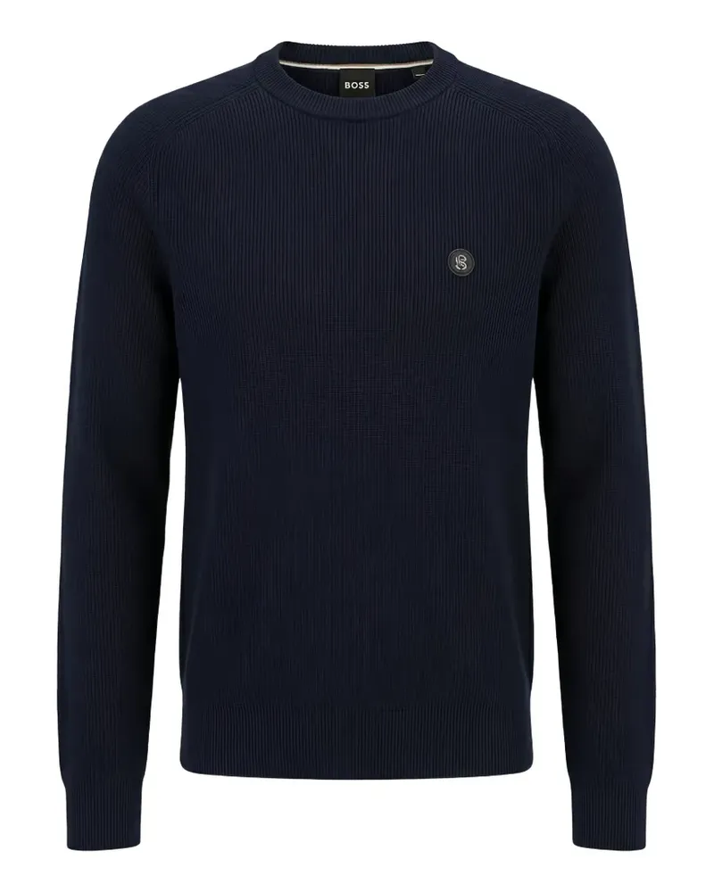 HUGO BOSS ribbed-knit logo-plaque sweater - Blau Blau