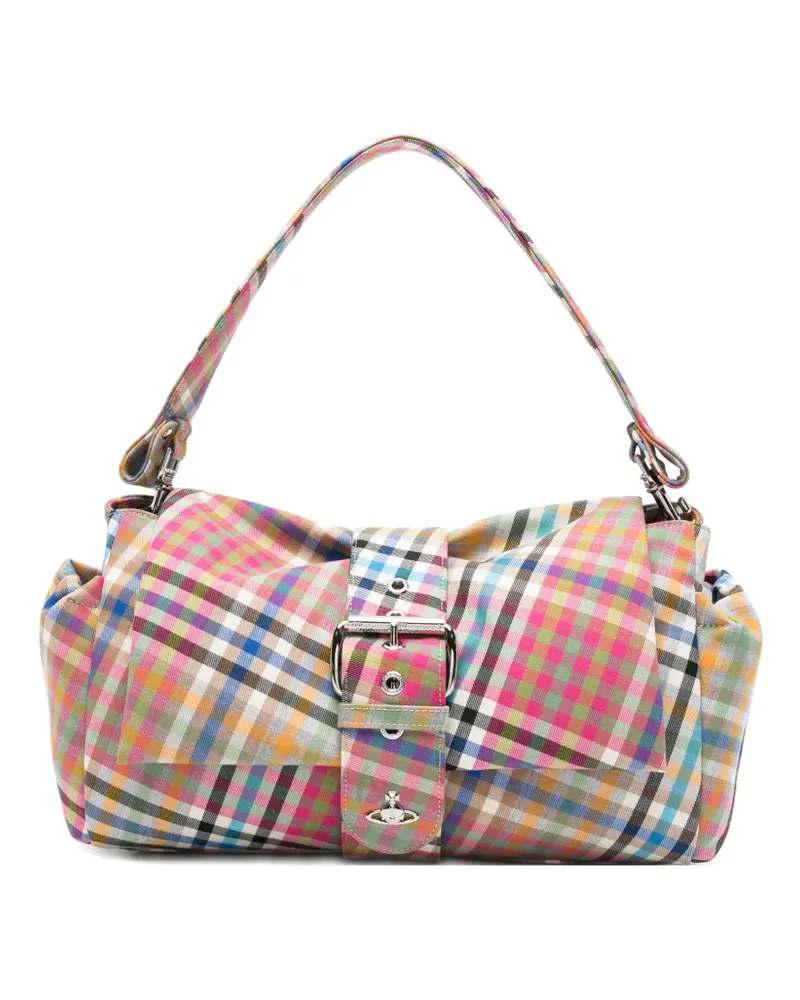 Vivienne Westwood XL Hazel Treasure Tote Bag mit Karo - Rosa Rosa