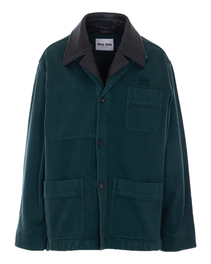 Miu Miu embroidered-logo single-breasted coat - Grün Grün