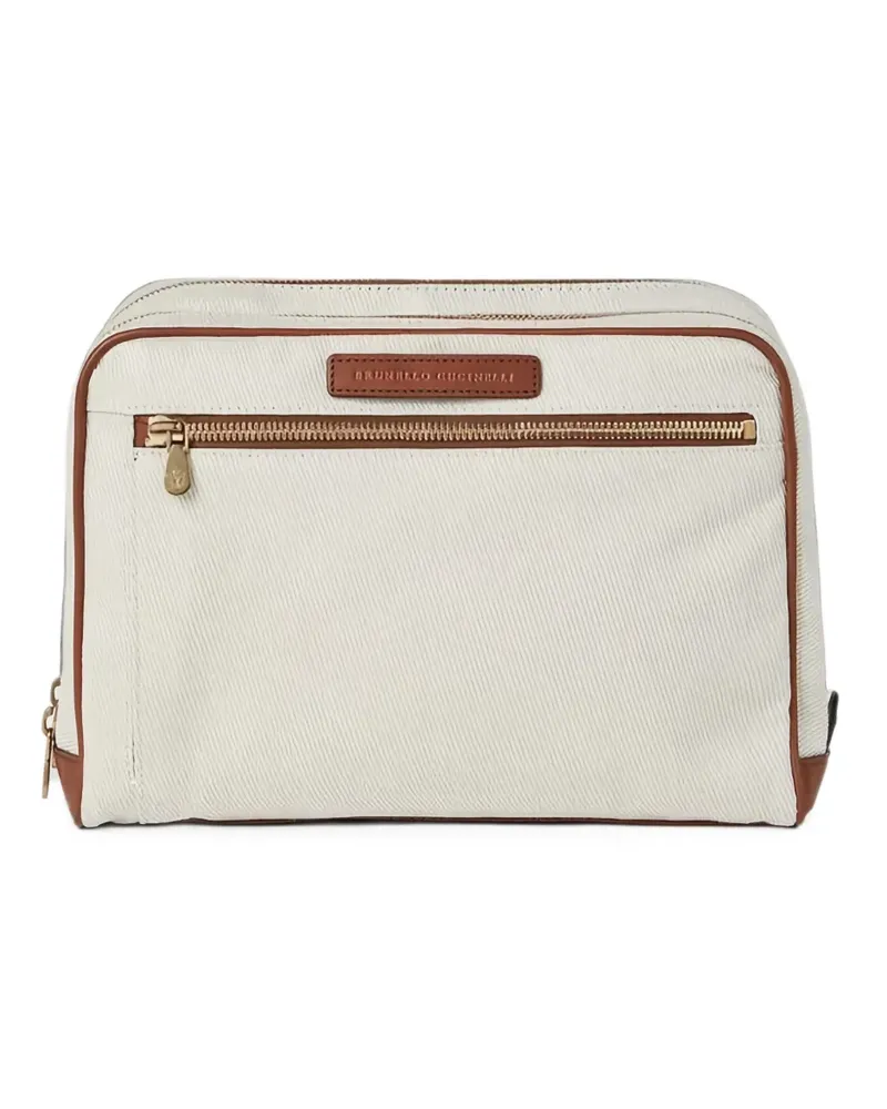 Brunello Cucinelli leather-trim canvas pouch - Nude Nude