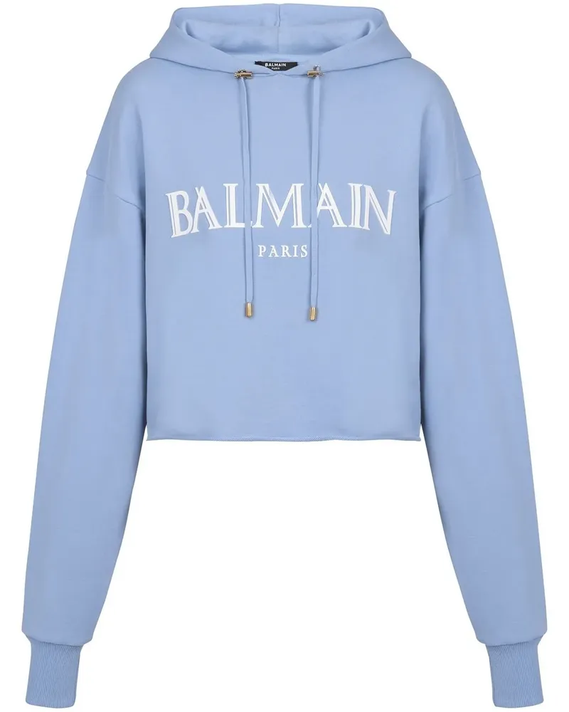 Balmain Cropped-Hoodie mit Logo - Blau Blau
