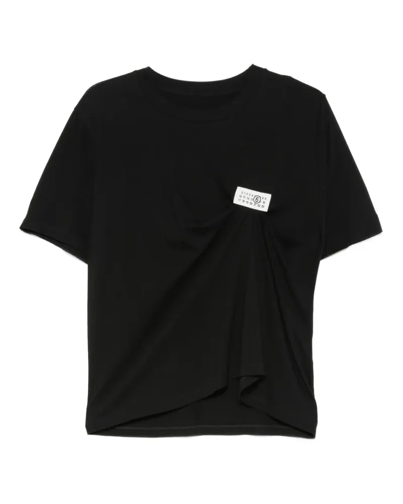Maison Margiela Gerafftes T-Shirt mit Logo-Patch - Schwarz Schwarz