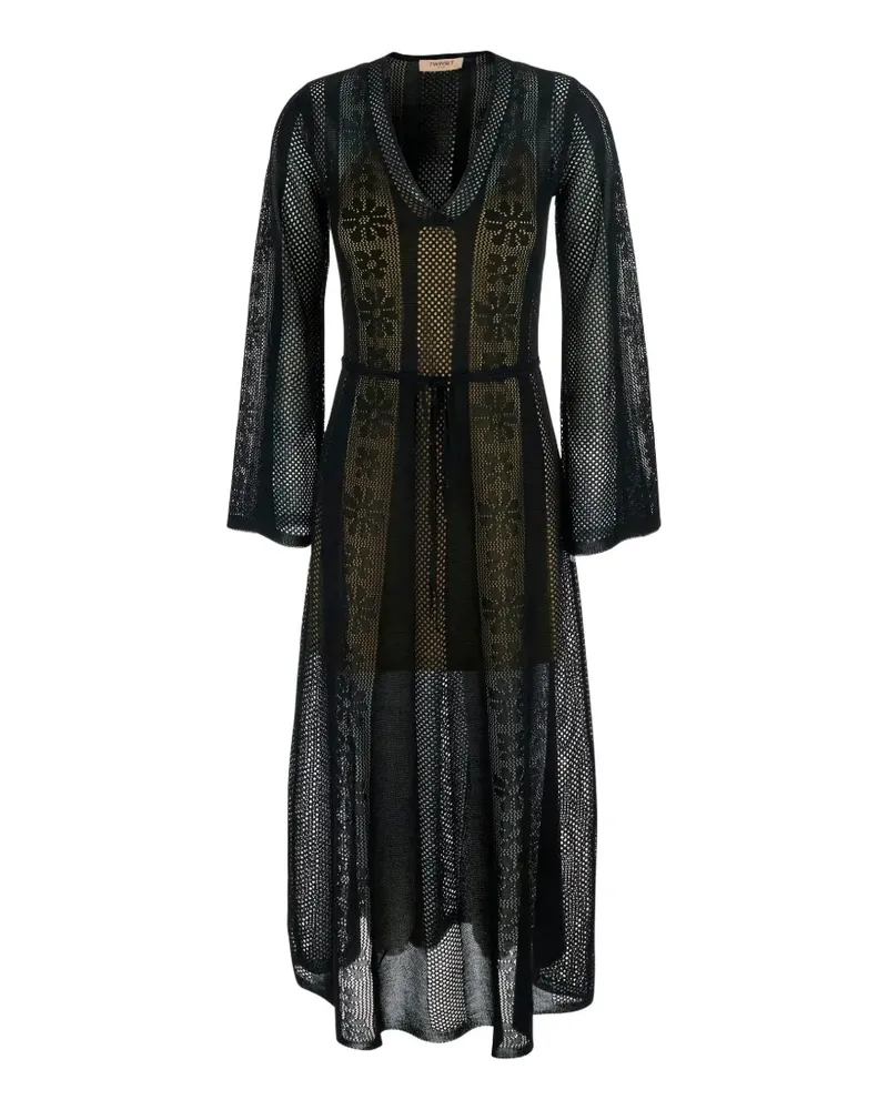 Twin-Set open-knit floral-lace dress - Schwarz Schwarz