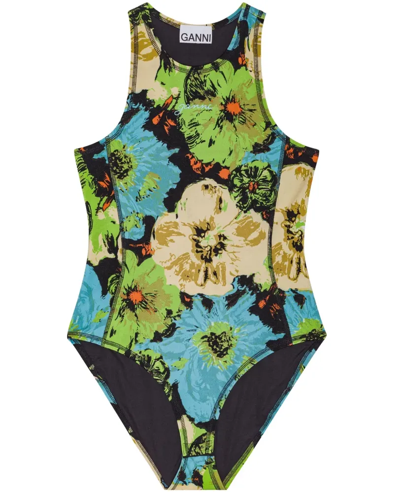 Ganni Body mit Blumen-Print - Blau Blau