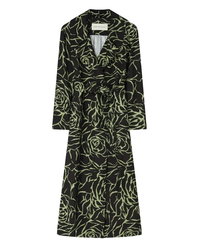 Dries van Noten Mantel mit Blumen-Print - Schwarz Schwarz