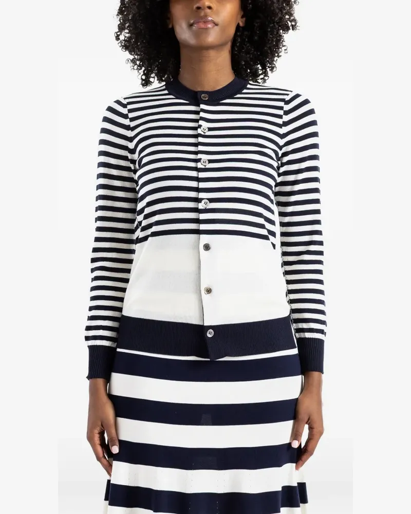 Junya Watanabe round-neck striped cardigan - Blau Blau