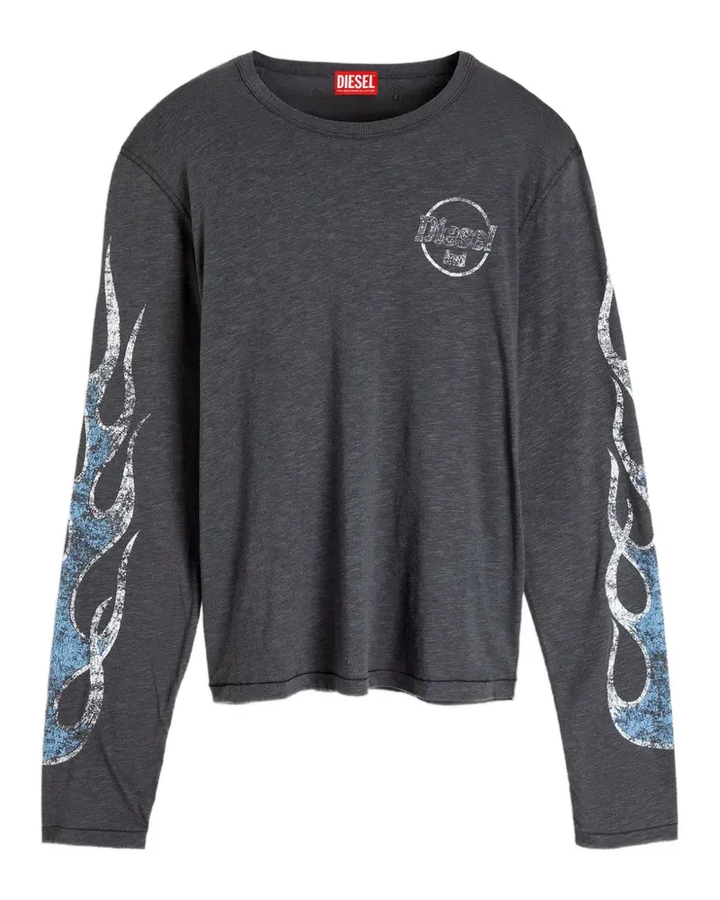 Diesel Langarmshirt aus Slub-Jersey mit Riss-Print - Grau Grau