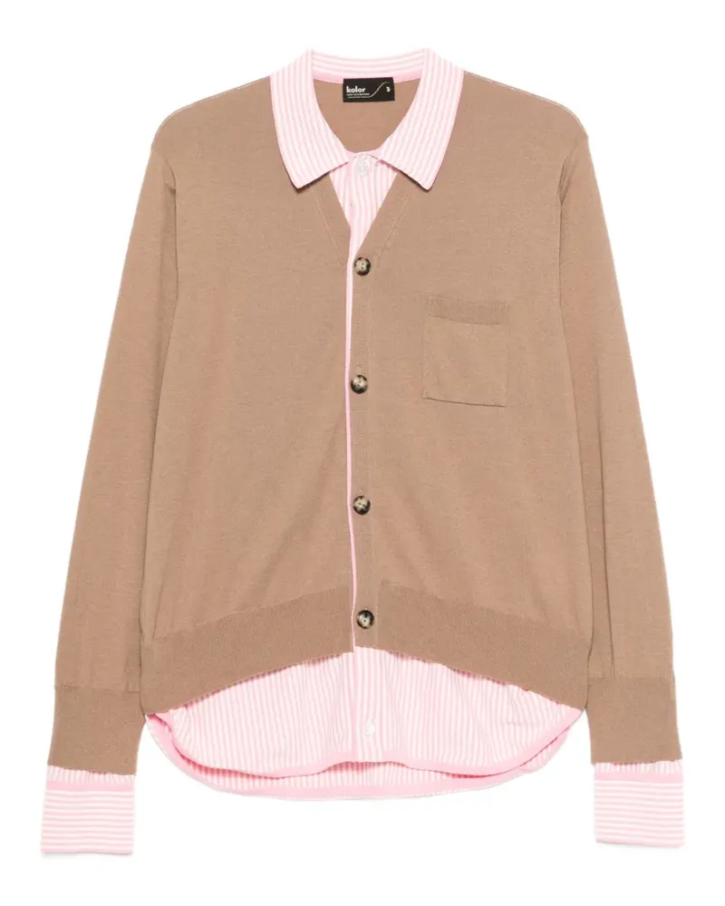 kolor pocket double-layer knit cardigan - Nude Nude