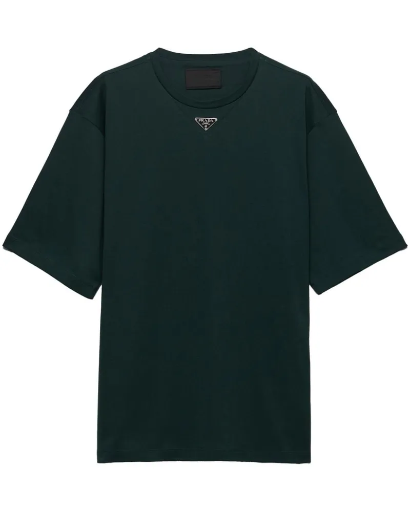 Prada T-Shirt mit Triangel-Logo - Grün Grün