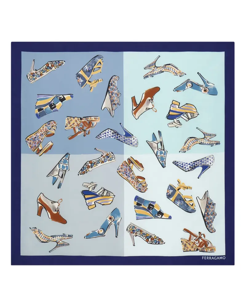 Ferragamo Seidenschal mit Genio-Print - Blau Blau