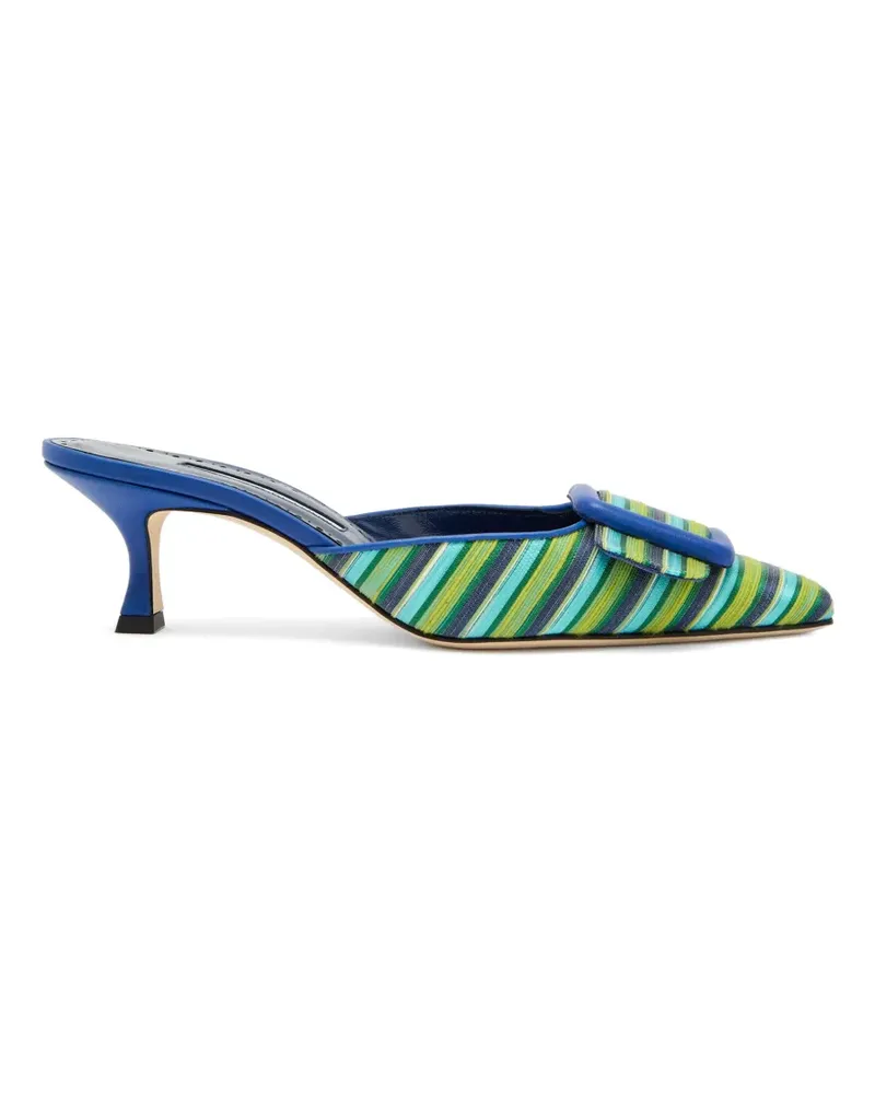 Manolo Blahnik Maysalebi Mules mit gestreifter Schnalle - Blau Blau