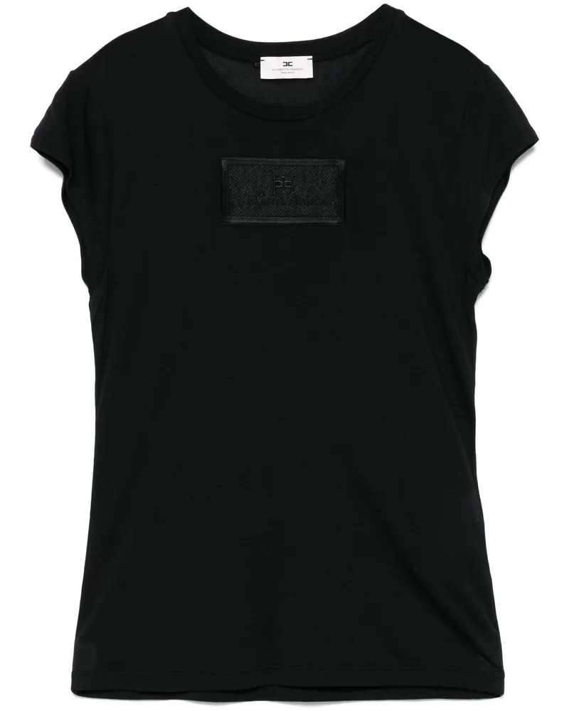 Elisabetta Franchi T-Shirt mit Logo-Patch - Schwarz Schwarz