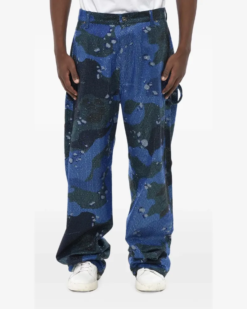 OFF-WHITE camouflage-print rhinestone-embellished jeans - Blau Blau