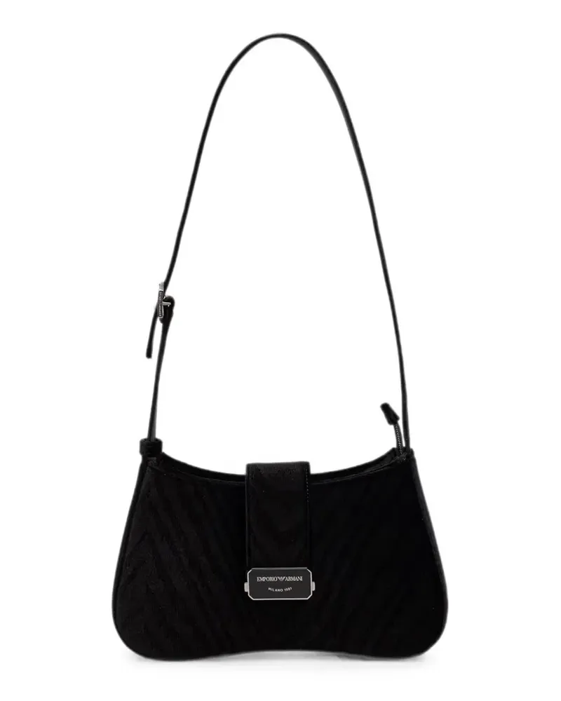 Emporio Armani hobo shoulder bag in moiré velvet with a flap closure - Schwarz Schwarz