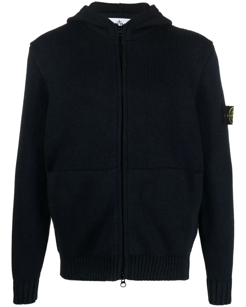 Stone Island Fein gestrickte Kapuzenjacke - Blau Blau