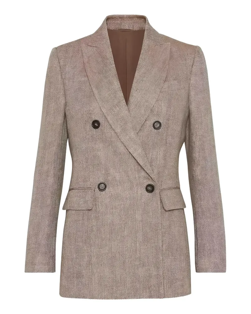 Brunello Cucinelli double-breasted herringbone-pattern blazer - Braun Braun