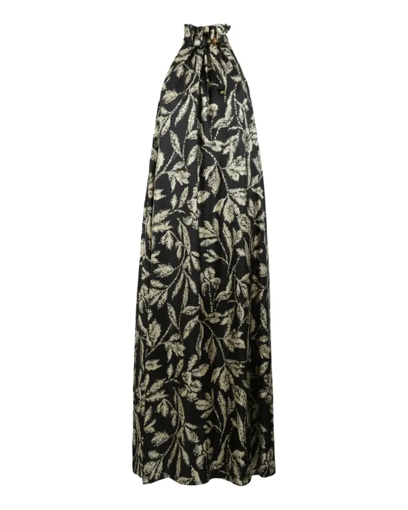 Max Mara Neckholder-Abendkleid mit Blatt-Print - Schwarz Schwarz