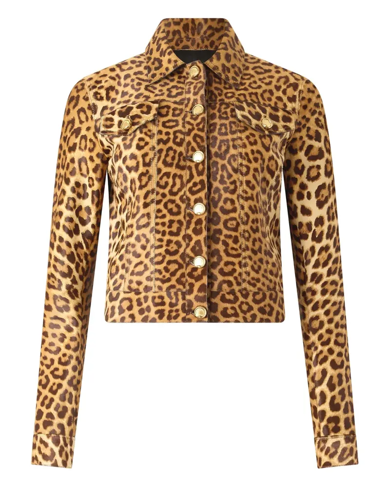 Roberto Cavalli Lederjacke mit Leoparden-Print - Braun Braun