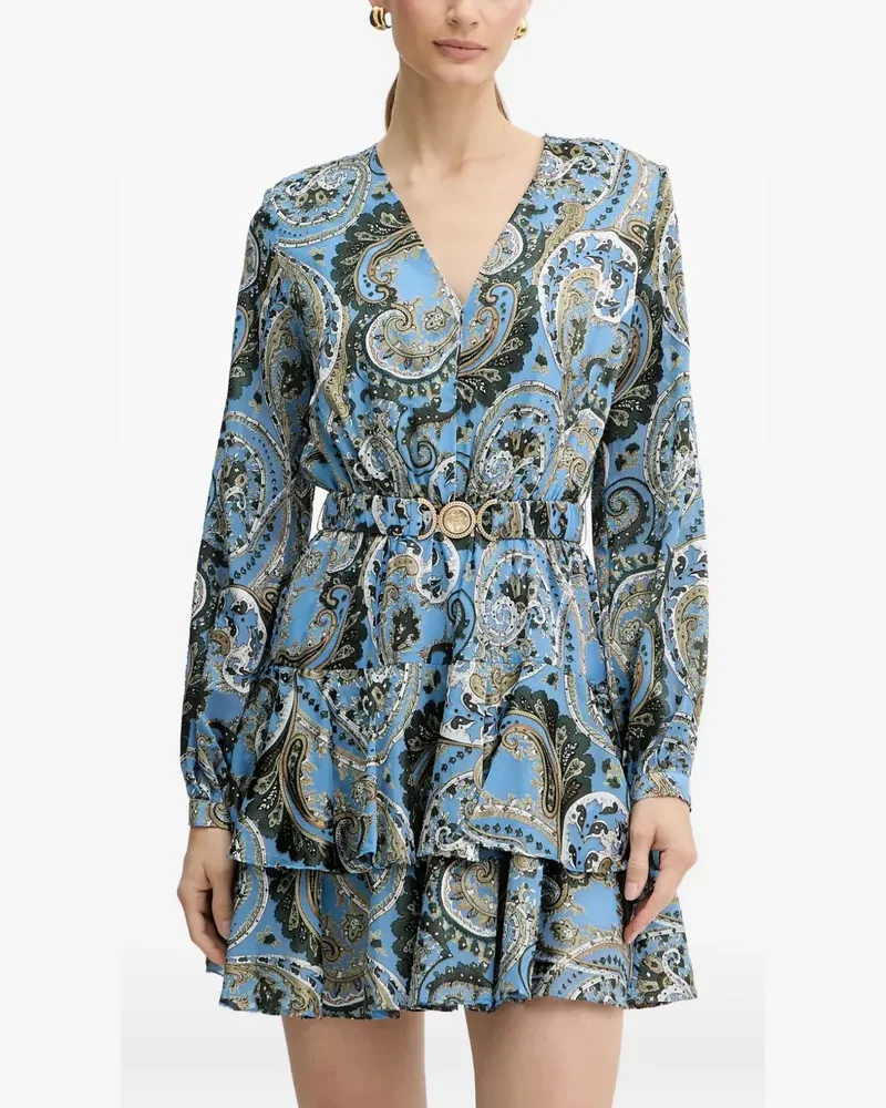 Guess Gestuftes Minikleid mit Paisley-Print - Blau Blau