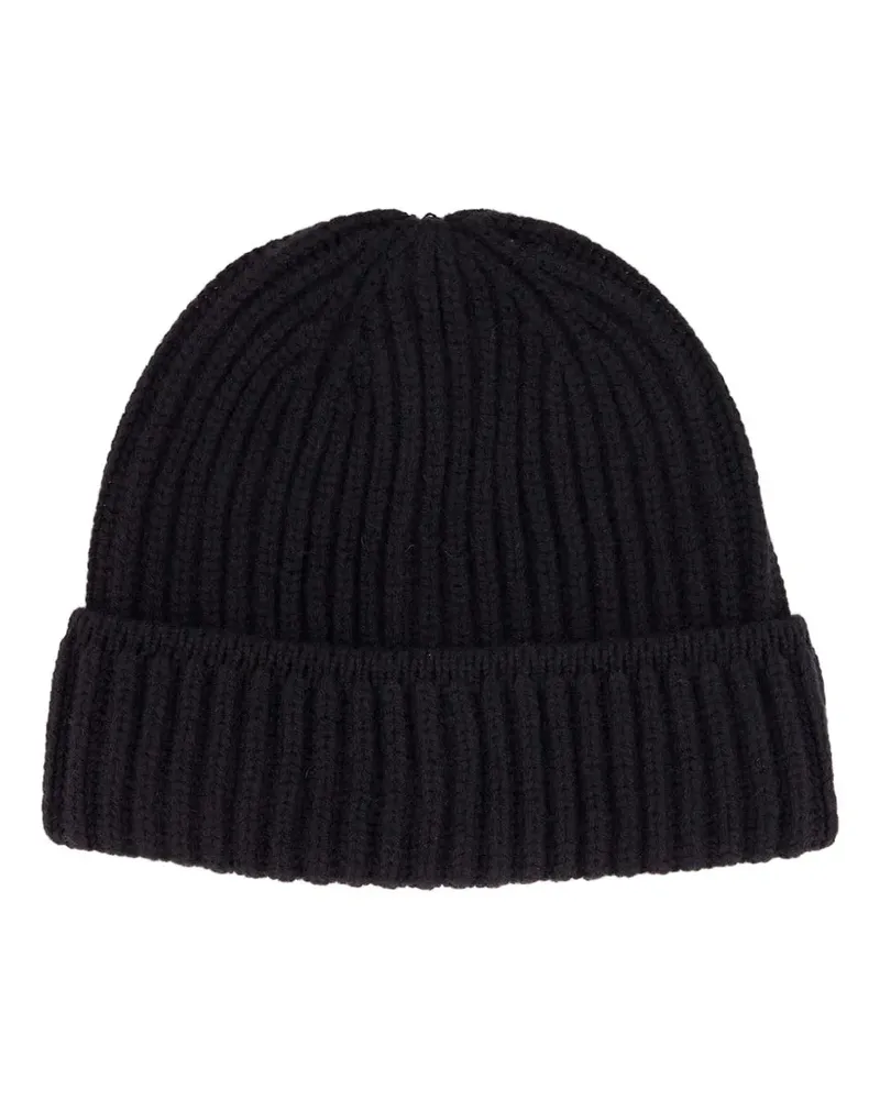 Piacenza Cashmere Gerippte Kaschmirbeanie - Schwarz Schwarz