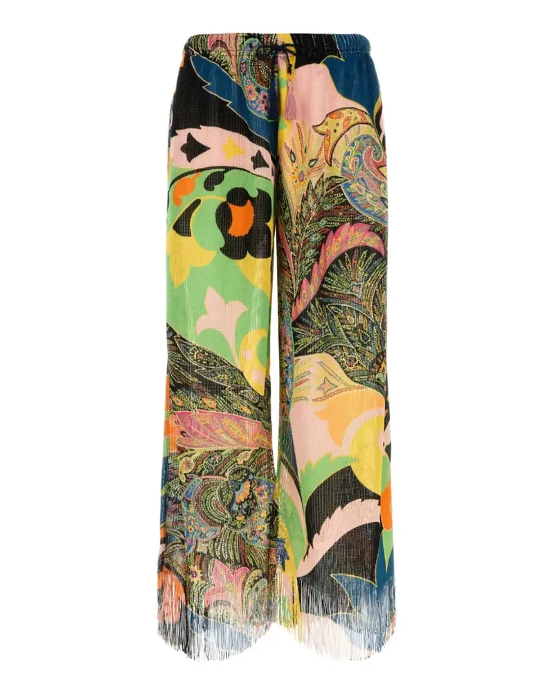 Etro paisley-print fringed-hem trousers - Schwarz Schwarz