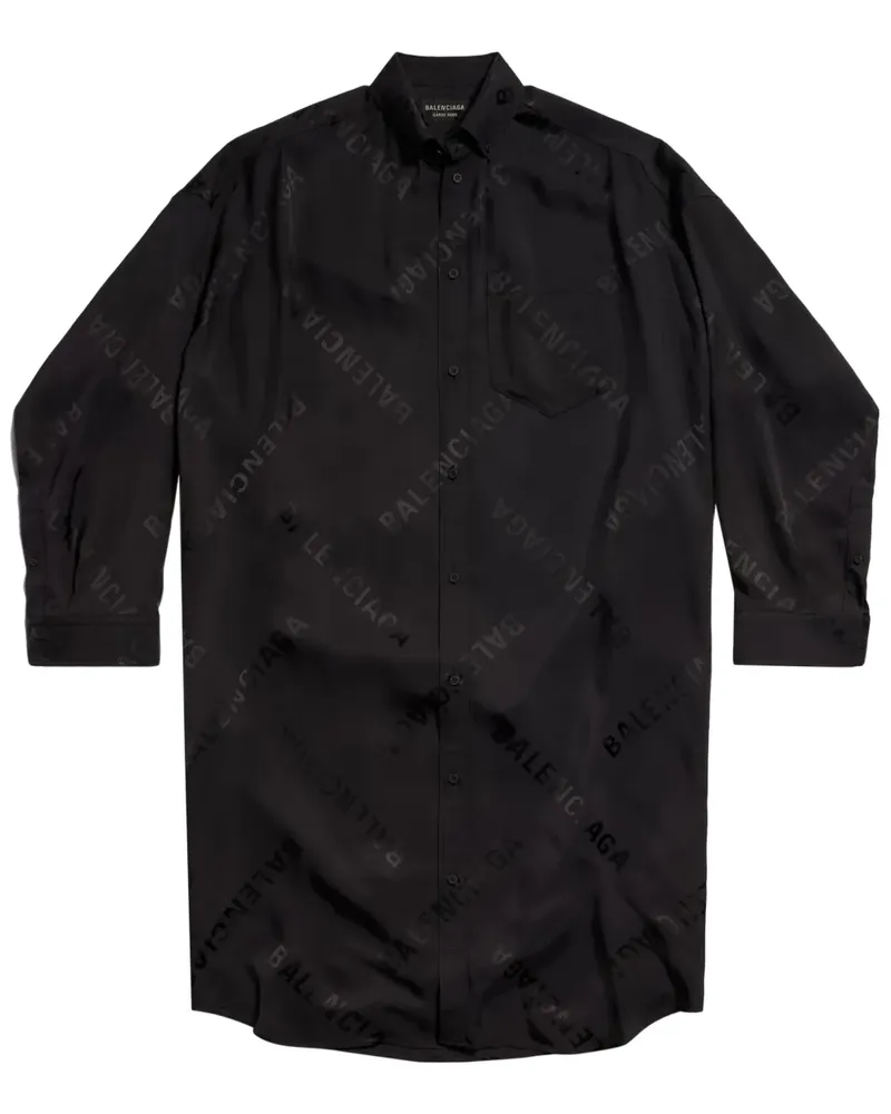 Balenciaga Hemdkleid mit diagonalem Logo-Print - Schwarz Schwarz
