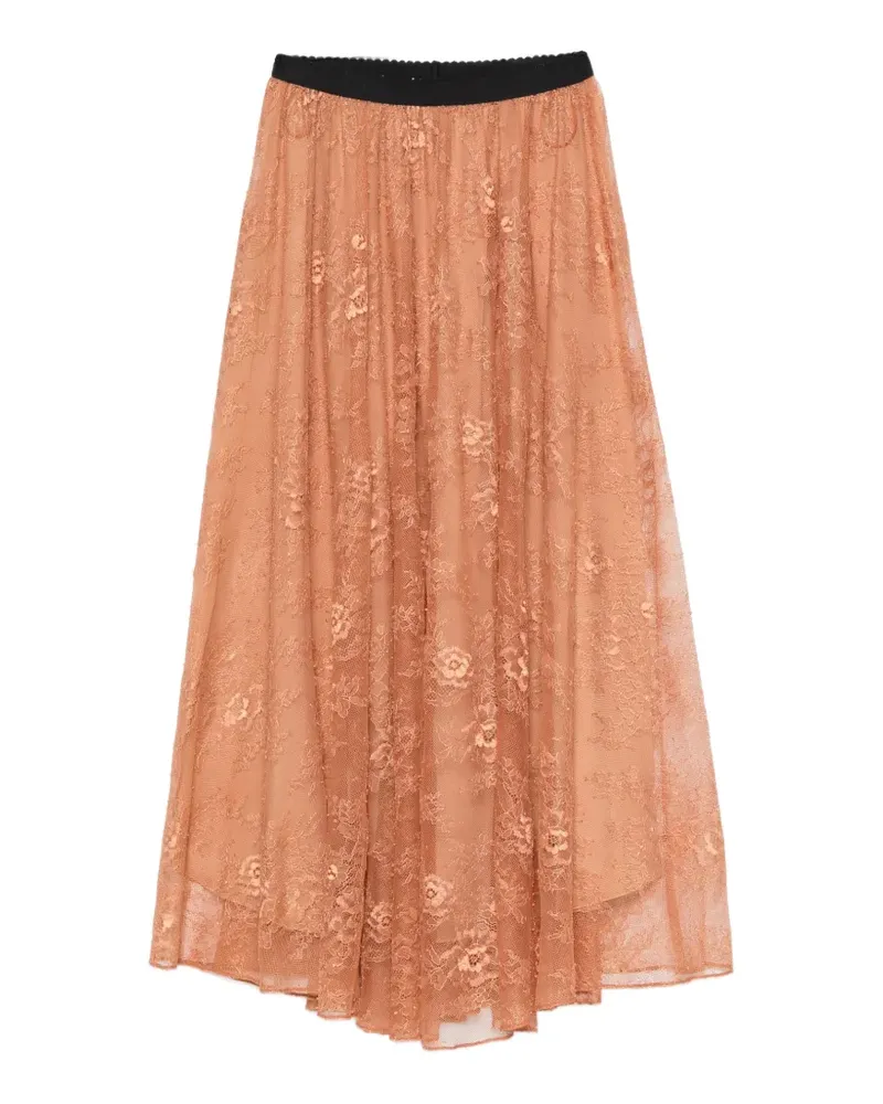 forte_forte Chantilly Midirock mit Spitze - Nude Nude