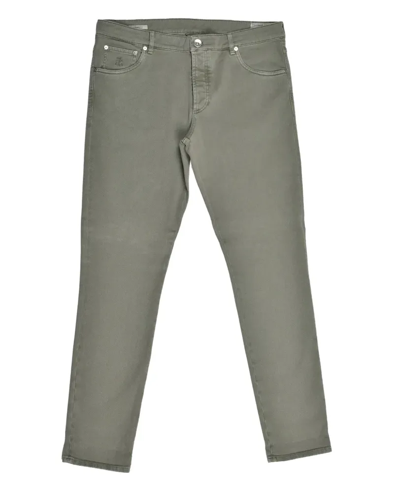 Brunello Cucinelli Leder-Jeans mit Logo-Stickerei - Grün Grün