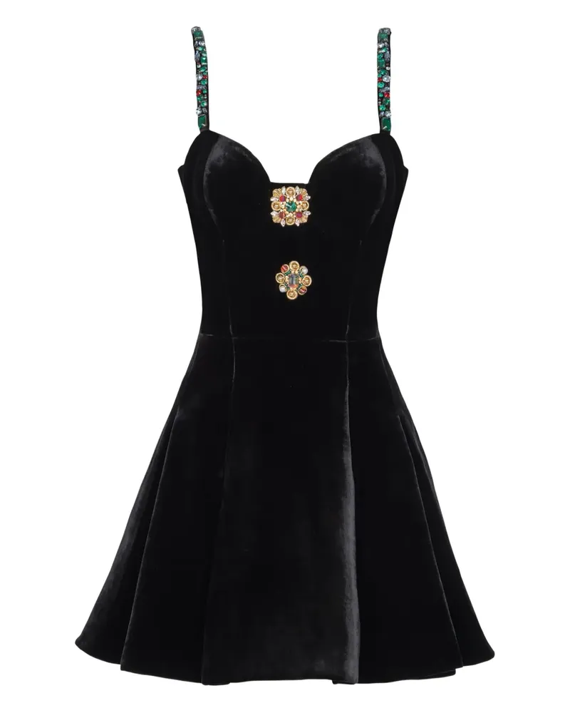 Balmain Kleid aus Samt mit Schmucksteinen - Schwarz Schwarz