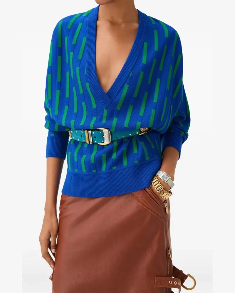 Versace embroidered-logo wool knit V-neck jumper - Blau Blau
