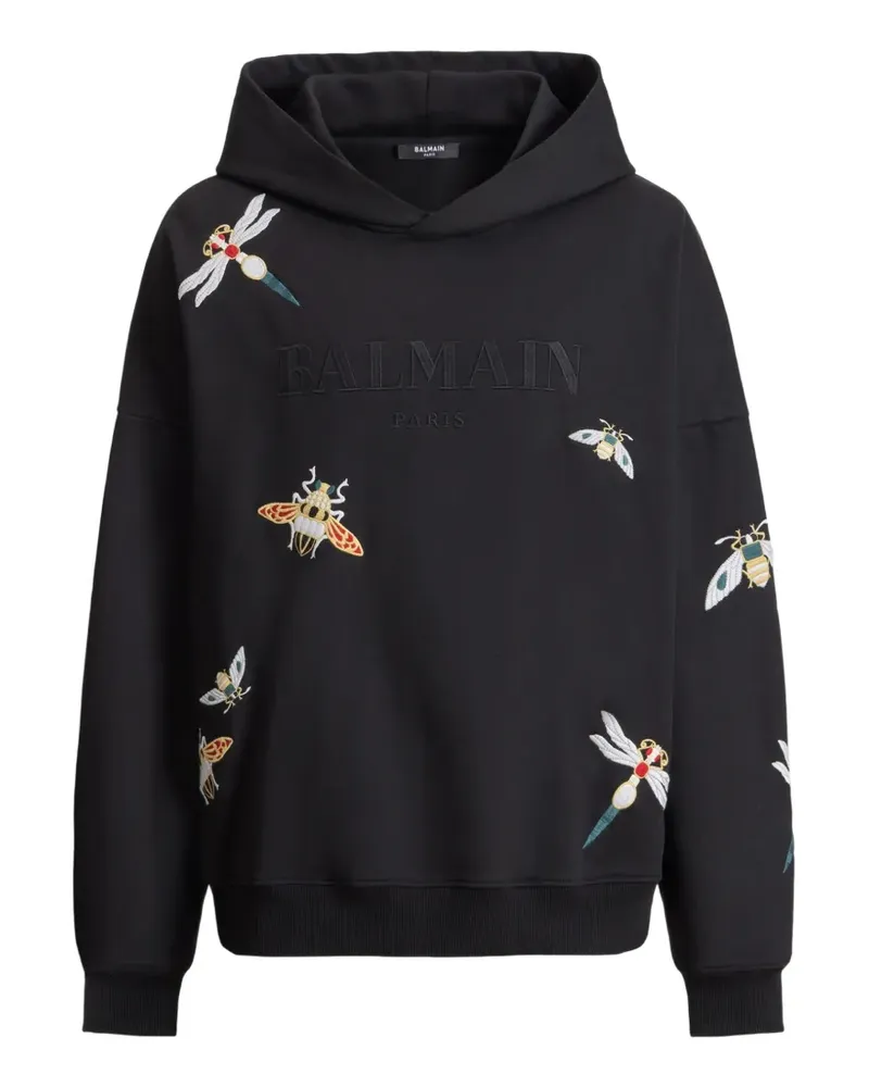 Balmain Bestickter  Insect Hoodie - Schwarz Schwarz