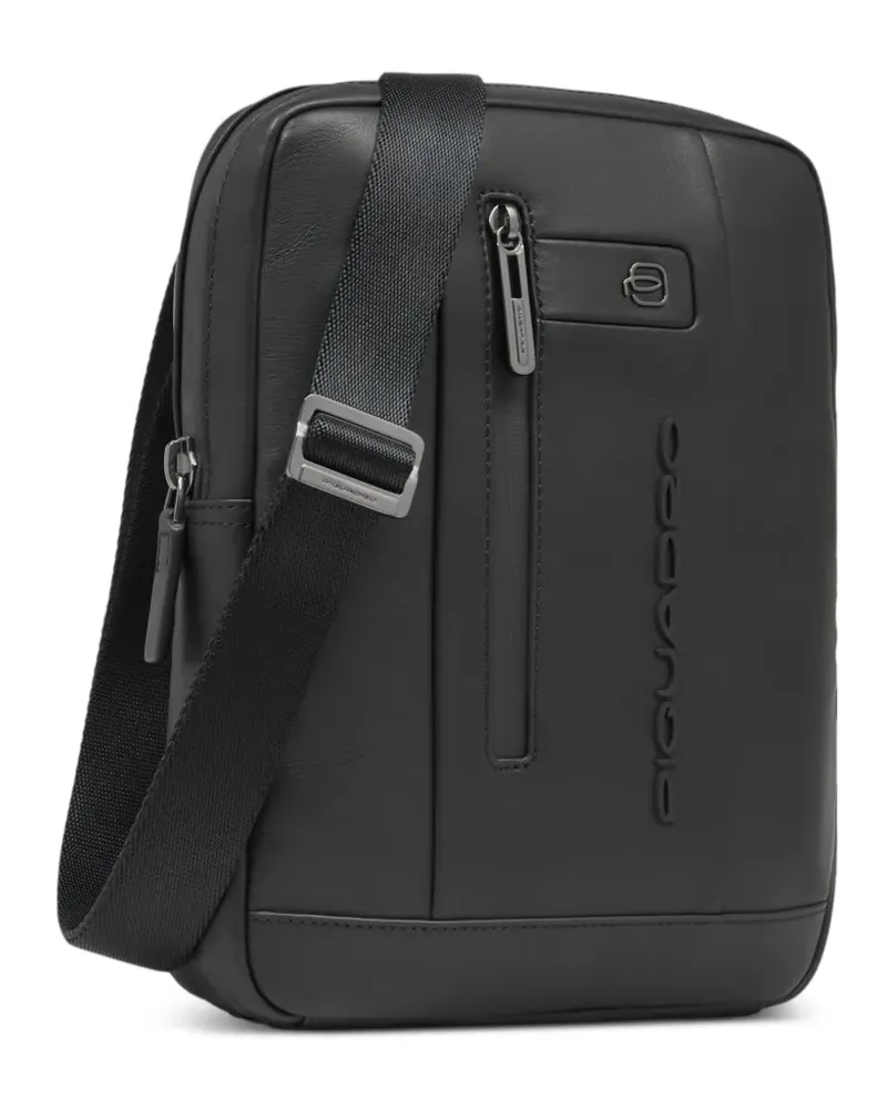 Piquadro zip-pocket leather messenger bag - Schwarz Schwarz