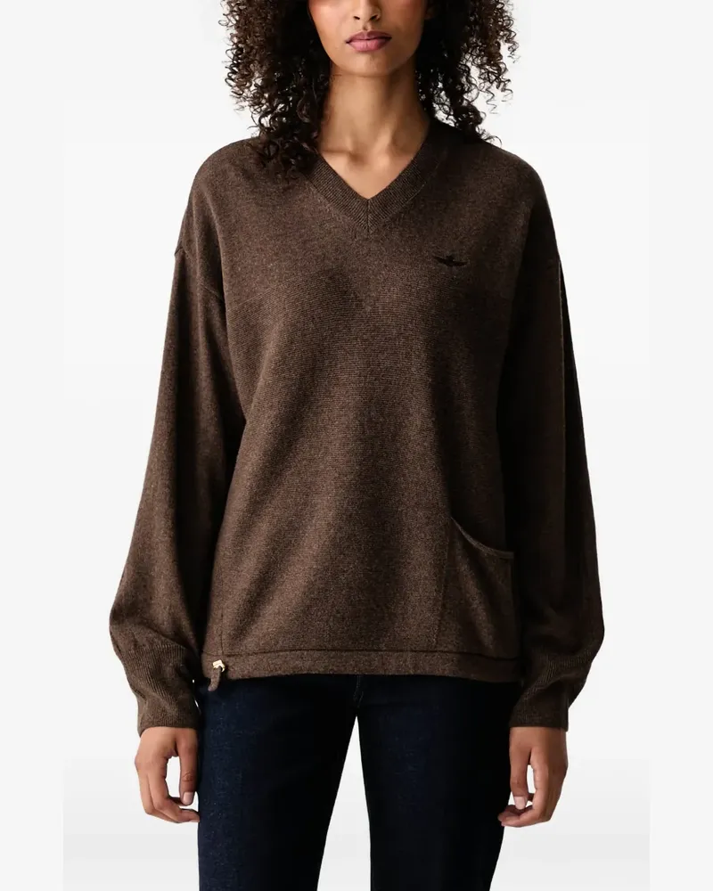 Aeronautica Militare V-neck patch-pocket sweater - Braun Braun