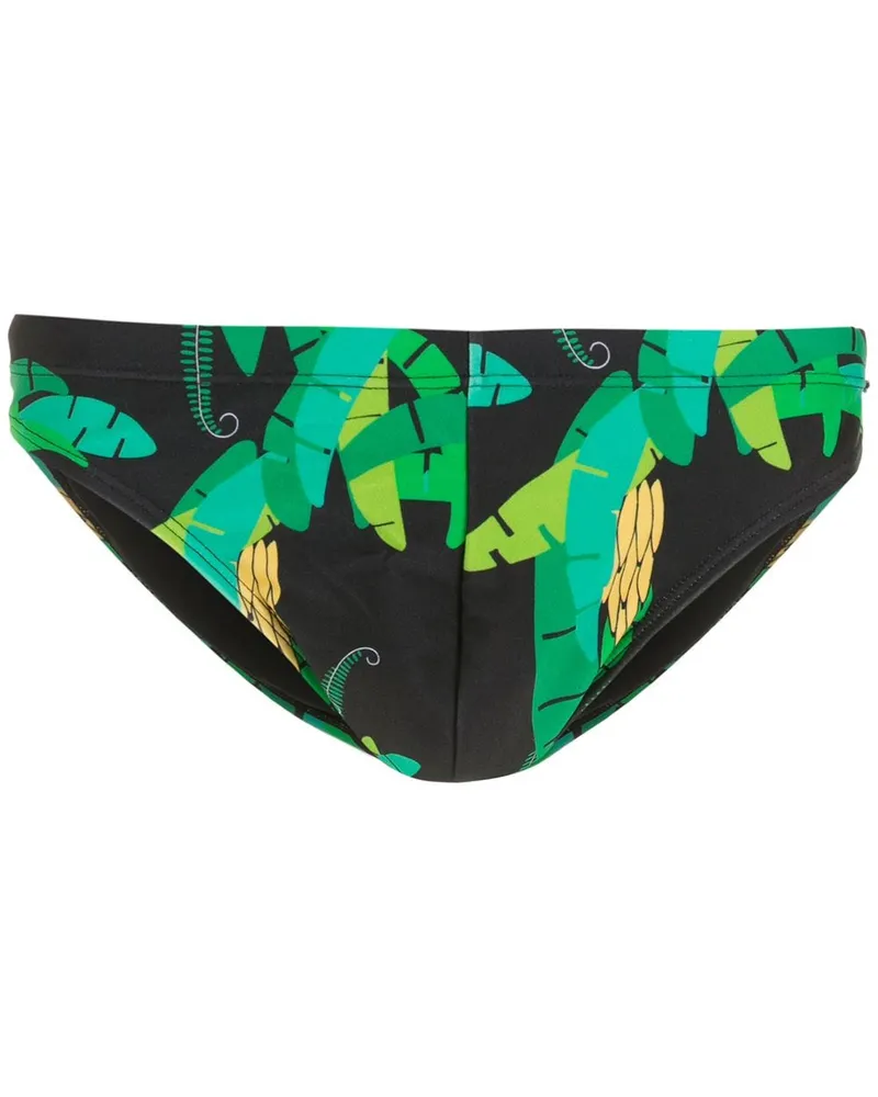Amir Slama Badehose mit Blatt-Print - Schwarz Schwarz