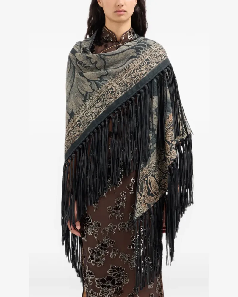Pierre-Louis Mascia Pancake floral-print fringed scarf - Schwarz Schwarz