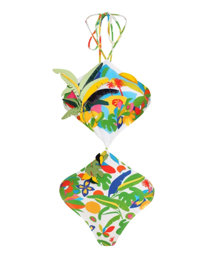 Amir Slama cut-out floral print swimsuit - Weiß Weiß